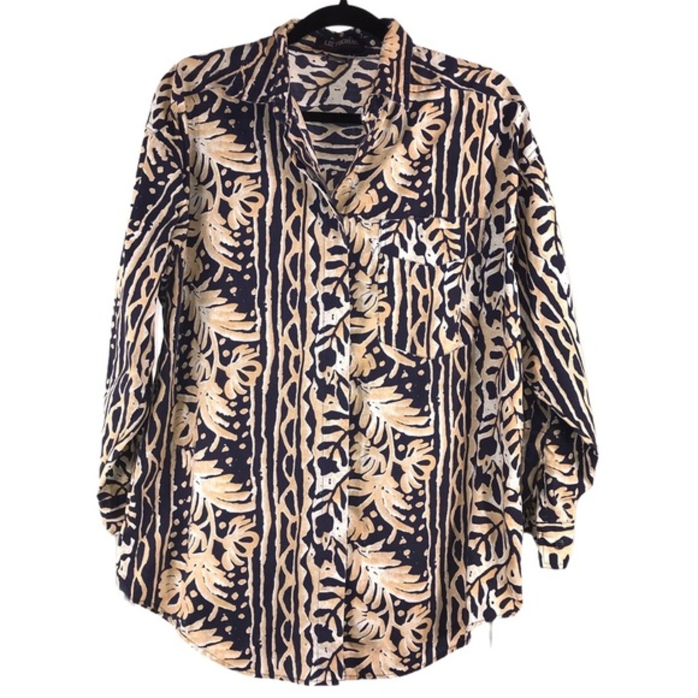 Vintage 1990s Navy Mixed Floral Leaf Print Shirt